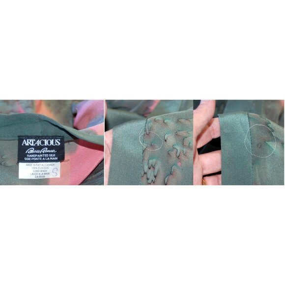 1980s skirt and jacket hand painted silk green pink three piece set Artacious - Picture 5 of 5